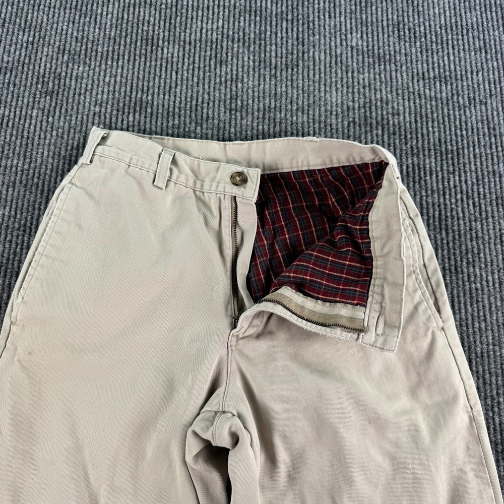 LL Bean Pants Men 30x32 Beige Fleece Lined Khaki Distressed Workwear Nat - Picture 13 of 14